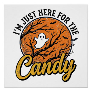 Halloween Candy Ghost Vintage Vector Design_1 Poster