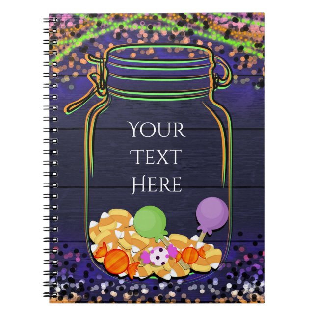 Halloween Candy Mason Jar Party Glowing Custom Notebook (Front)