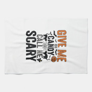 Halloween Candy or Call Me Scary Vintage Graphic_1 Tea Towel