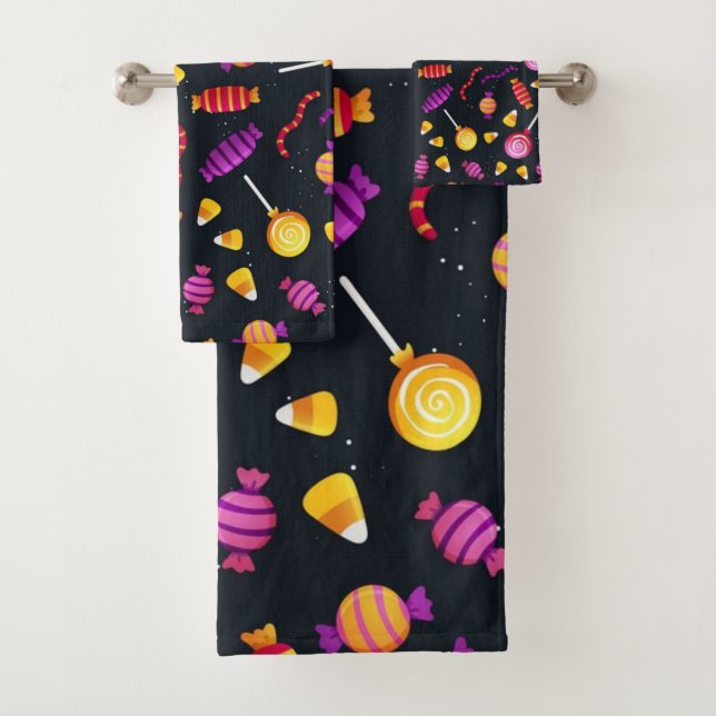 Halloween candy pattern bath towel set (Insitu)
