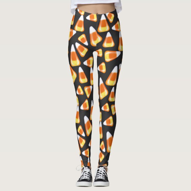 Halloween candy pattern, fun candy corn treats leggings (Front)