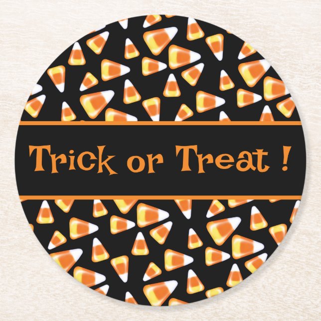 Halloween candy pattern, fun candy corn treats   round paper coaster (Front)