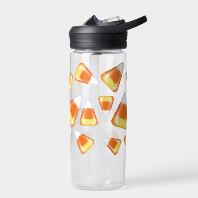 Halloween candy pattern, fun candy corn treats water bottle (Left)