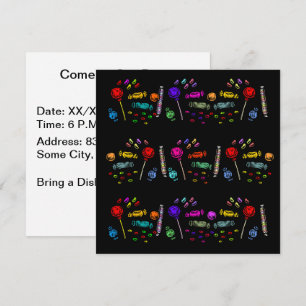 Halloween Candy Pattern Party Black Square Invitation