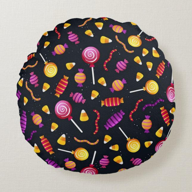 Halloween candy pattern round cushion (Front)