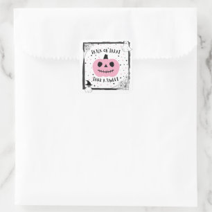 Halloween candy pink pumpkin take a sweet loot bag square sticker