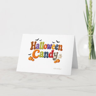 Halloween Candy Striped Ghost Lettering Card