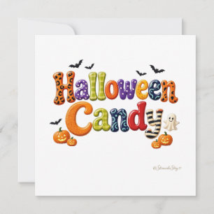 Halloween Candy Striped Ghost Lettering Square Card