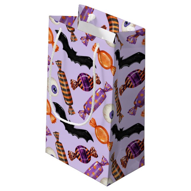Halloween Candy Treats Purple Small Gift Bag (Back Angled)