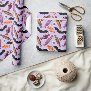 Halloween Candy Treats Purple Wrapping Paper
