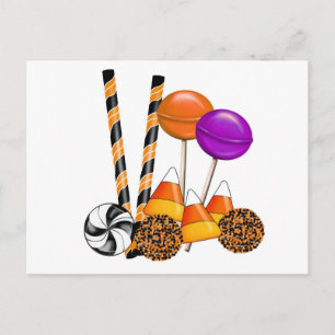 Halloween Candy Trick Or Treat Lollipop Candy Corn Postcard