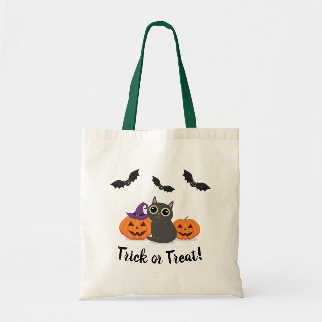 Halloween candy trick or treat pumpkin cat bats  tote bag (Front)