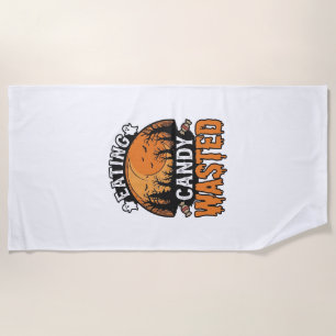 Halloween Candy Wasted Vintage Spooky Shirt Design Beach Towel
