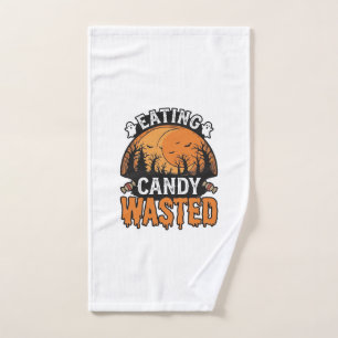 Halloween Candy Wasted Vintage Spooky Shirt Design Hand Towel