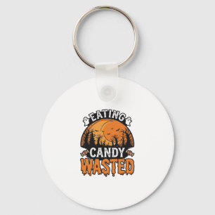 Halloween Candy Wasted Vintage Spooky Shirt Design Key Ring