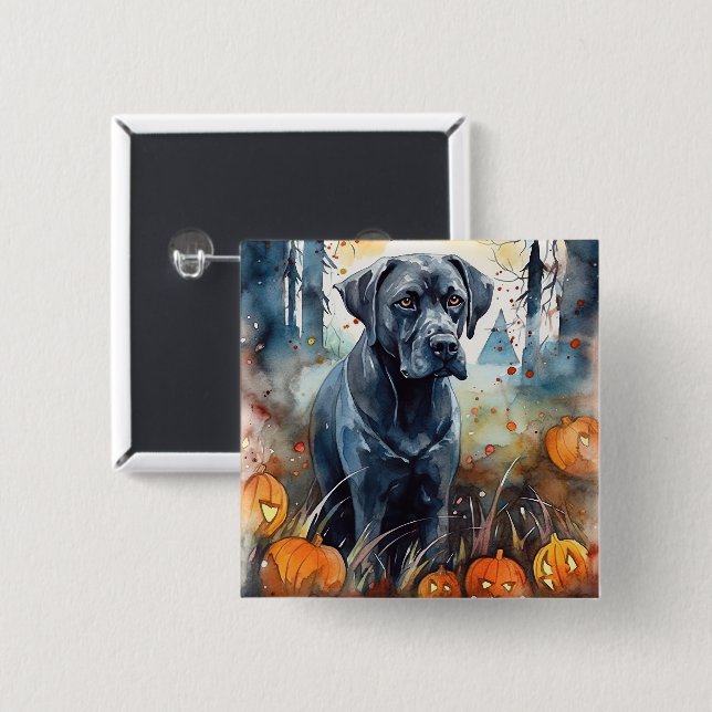 Halloween Cane Corso With Pumpkins Scary 15 Cm Square Badge (Front & Back)