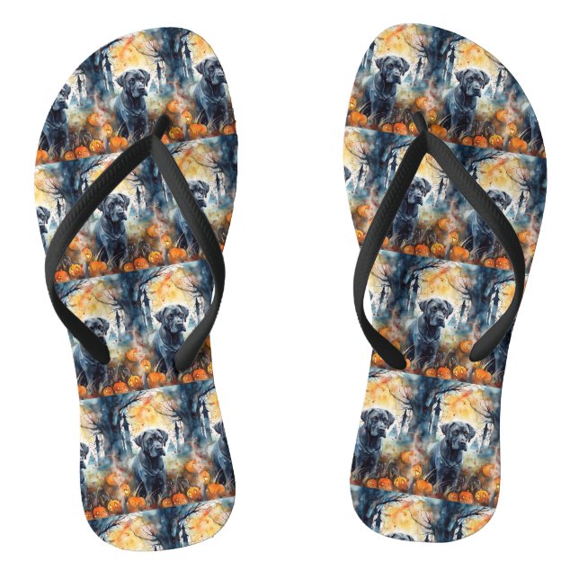 Halloween Cane Corso With Pumpkins Scary Flip Flops (Footbed)