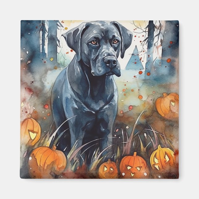 Halloween Cane Corso With Pumpkins Scary Magnet (Front)