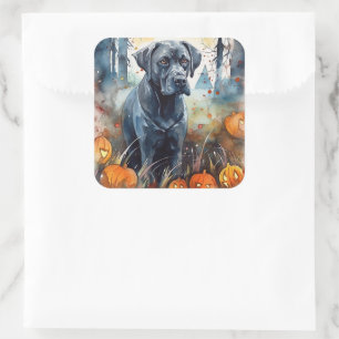Halloween Cane Corso With Pumpkins Scary Square Sticker