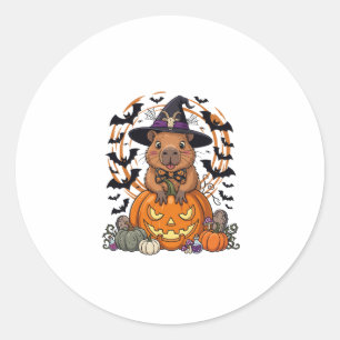 Halloween Capybara Witch Hat Pumpkin Bats Potions Classic Round Sticker