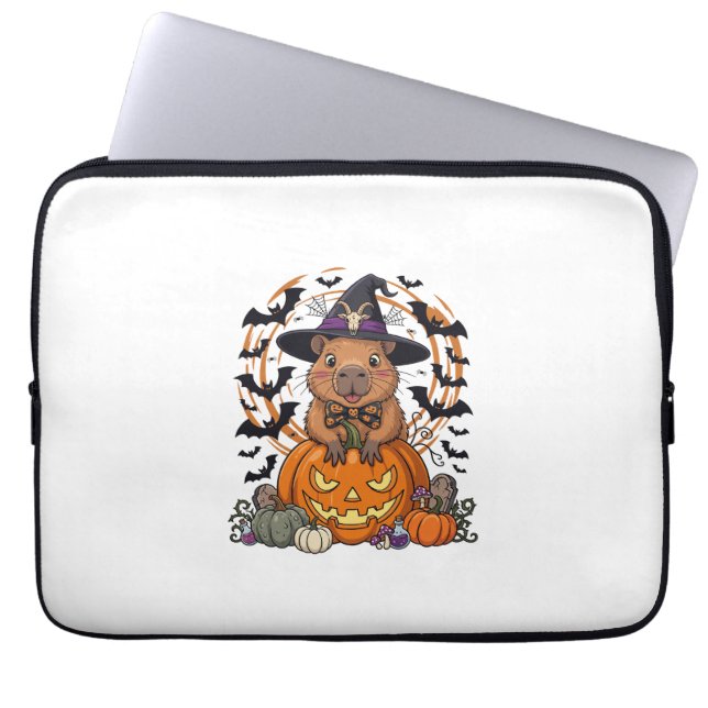 Halloween Capybara Witch Hat Pumpkin Bats Potions Laptop Sleeve (Front)