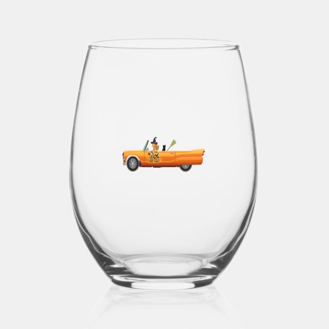 halloween car stemless wine glass (Front)