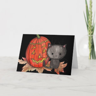 Halloween Card Black Kitten Cat Art