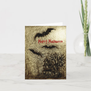 Halloween Card Haunting House Yellow