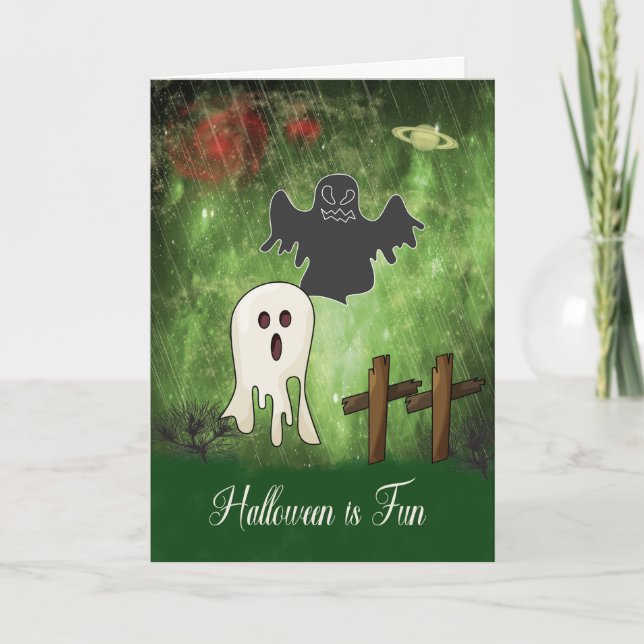 Halloween Card with a Black & White Ghost (Front)