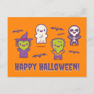 Halloween card with cute kawaii monsters