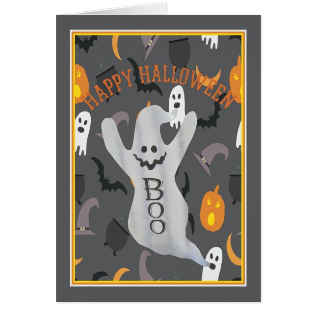 Halloween Card with Ghost and Mixed Background (Front)