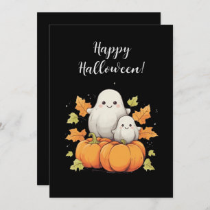 Halloween card with ghosts and autumn elements