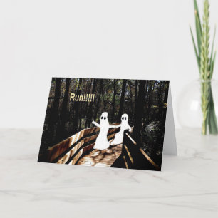 Halloween Card with Ghosts Running in Fear