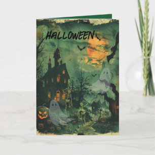 Halloween Card with Spooky House & Scene