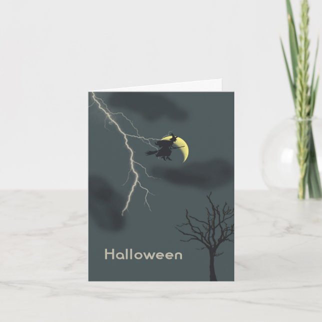 Halloween Card with Witch, Lightning & Moon (Front)