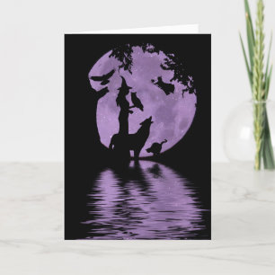 Halloween Card with Witches, wolf, owl black cats