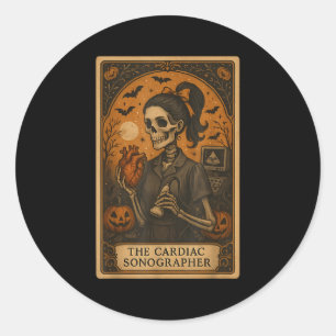 Halloween Cardiac Sonographer Tarot Card Skeleton  Classic Round Sticker