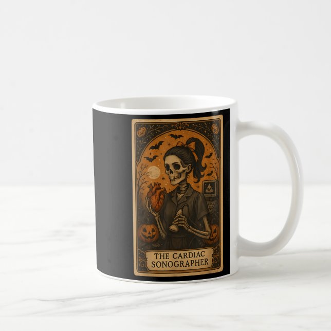 Halloween Cardiac Sonographer Tarot Card Skeleton  Coffee Mug (Right)