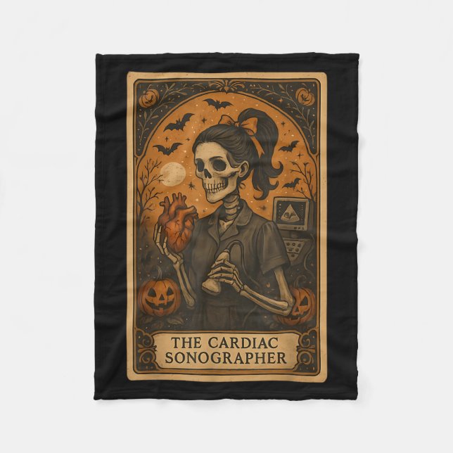 Halloween Cardiac Sonographer Tarot Card Skeleton  Fleece Blanket (Front)