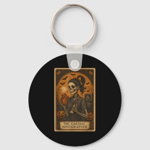 Halloween Cardiac Sonographer Tarot Card Skeleton Key Ring