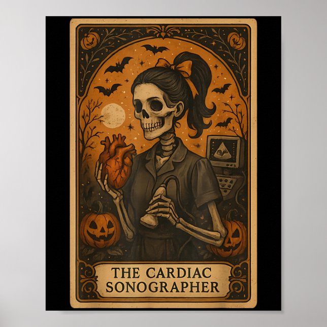 Halloween Cardiac Sonographer Tarot Card Skeleton  Poster (Front)
