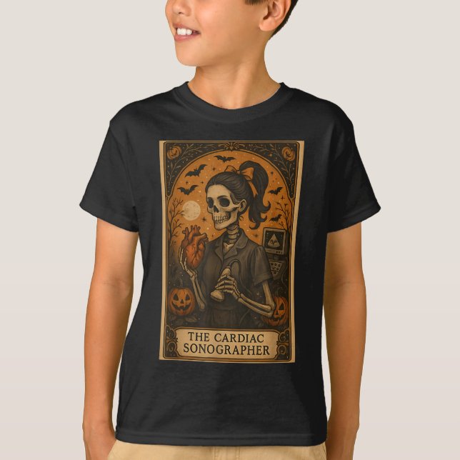 Halloween Cardiac Sonographer Tarot Card Skeleton  T-Shirt (Front)