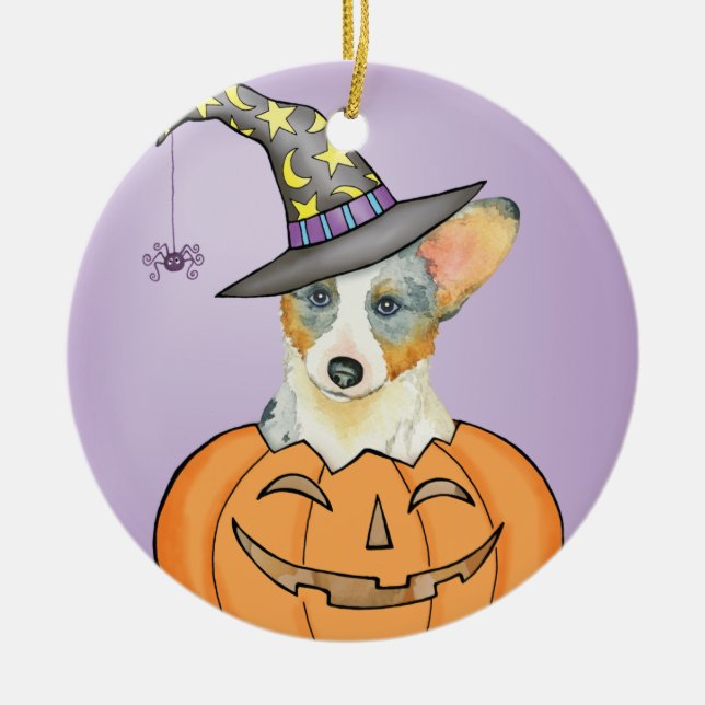 Halloween Cardigan Welsh Corgi Ceramic Tree Decoration (Front)