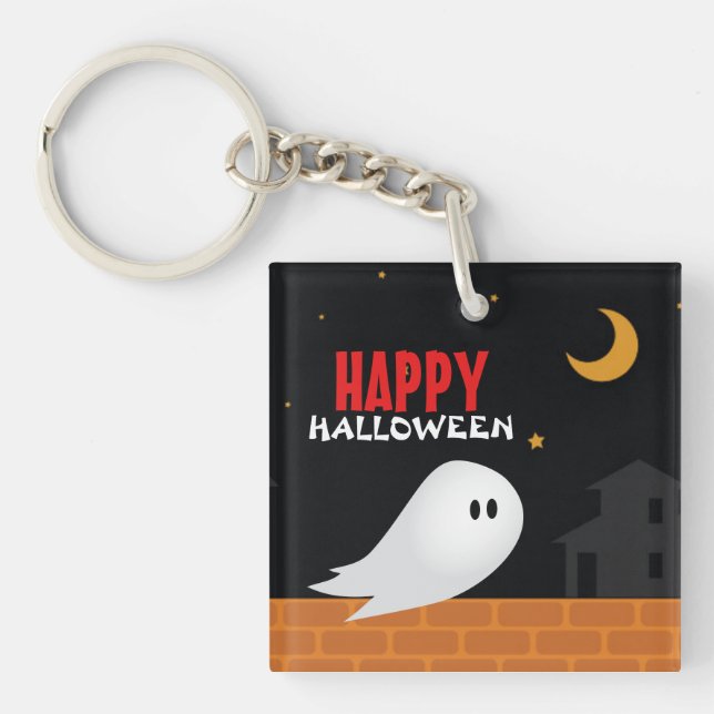 Halloween cartoon ghost town key ring (Front)