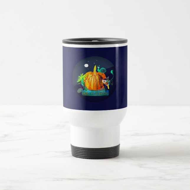 Halloween Cartoon - Magic Pumpkin & Animals  Travel Mug (Center)
