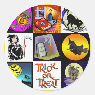 Halloween Cartoon Montage Classic Round Sticker