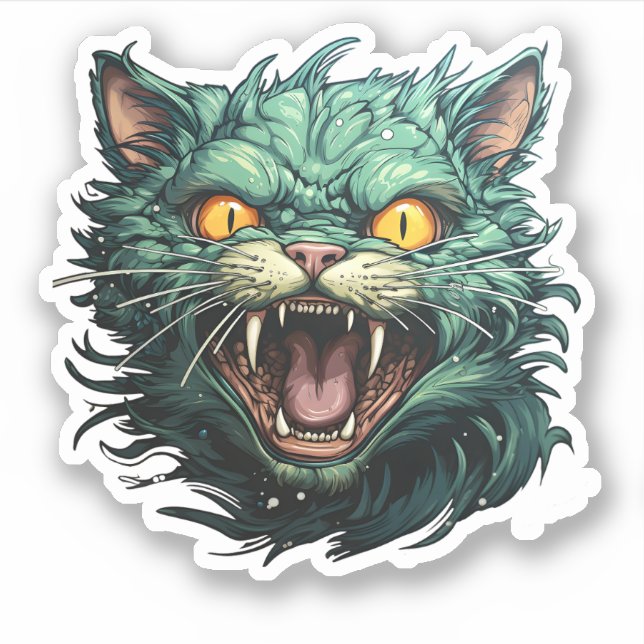 Halloween Cartoon Scary Green Zombie Cat (Front)
