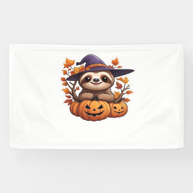 Halloween Cartoon Sloth Classic T-Shirt Banner (Horizontal)