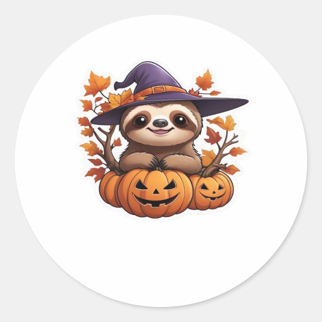 Halloween Cartoon Sloth Classic T-Shirt Classic Round Sticker (Front)