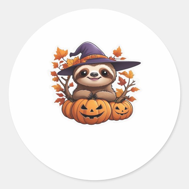Halloween Cartoon Sloth Classic T-Shirt Classic Round Sticker (Front)